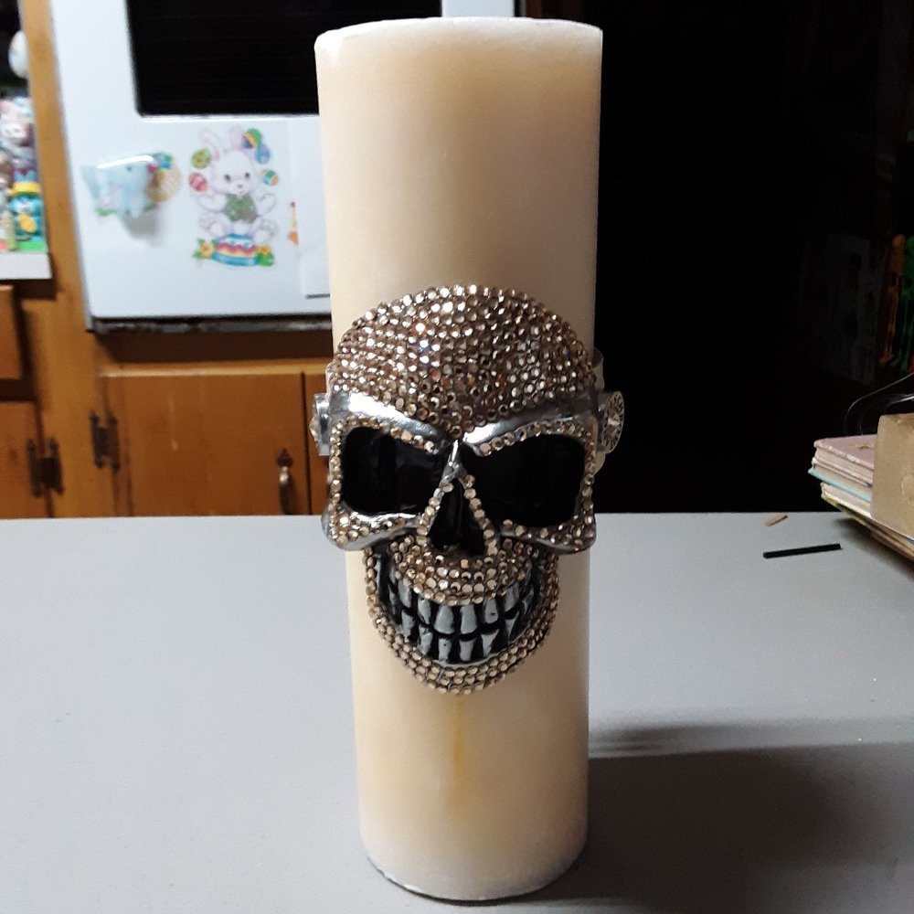 Chrome Angels Swarovski Crystal Skull Candle Belt w/ Original 12" Pillar RARE!